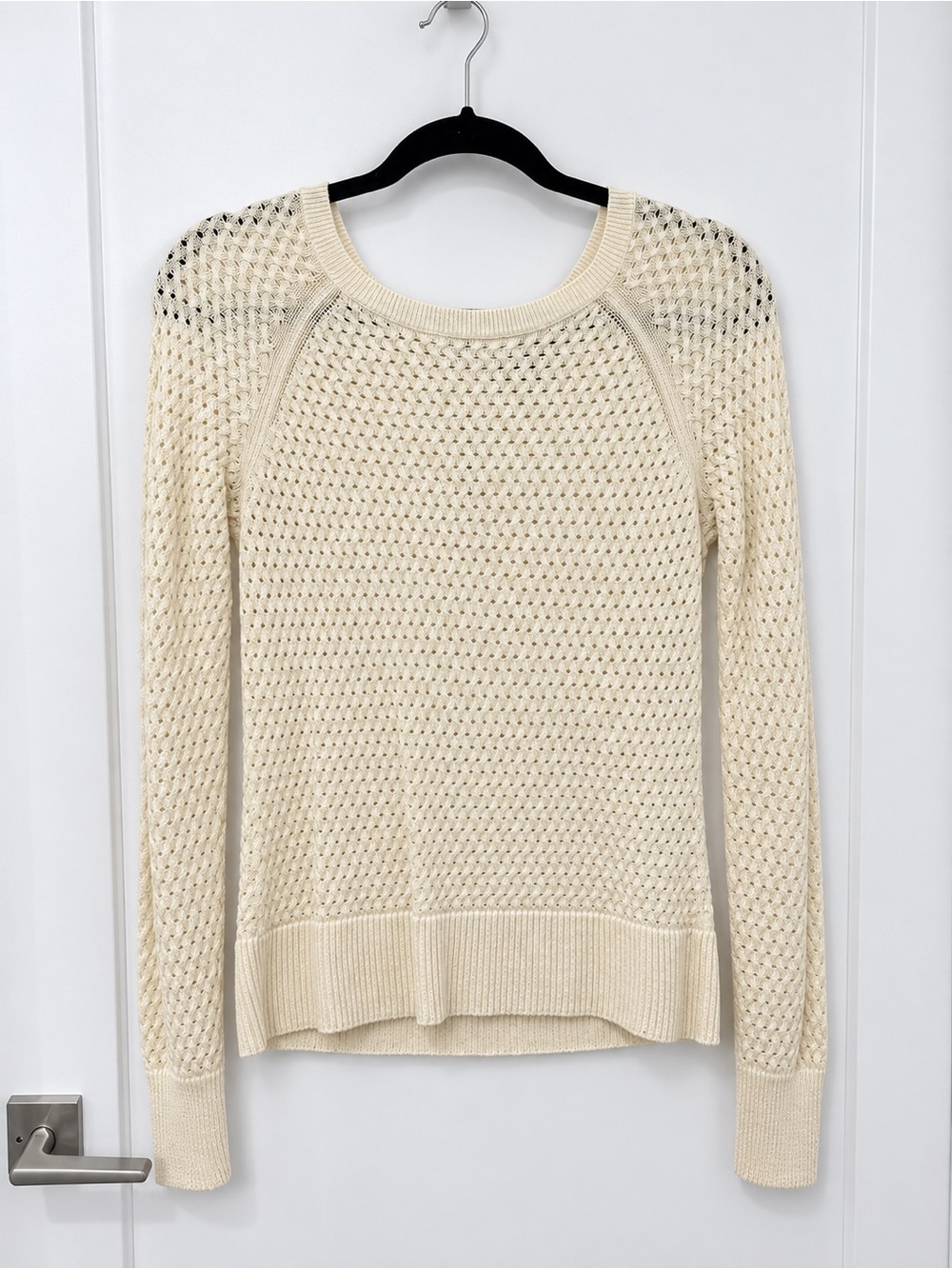 American Eagle Outfitters Cream Open-Knit Crew Sweater